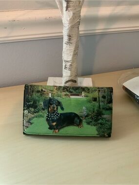 Dachshund Print Wallet - Green Garden Scene